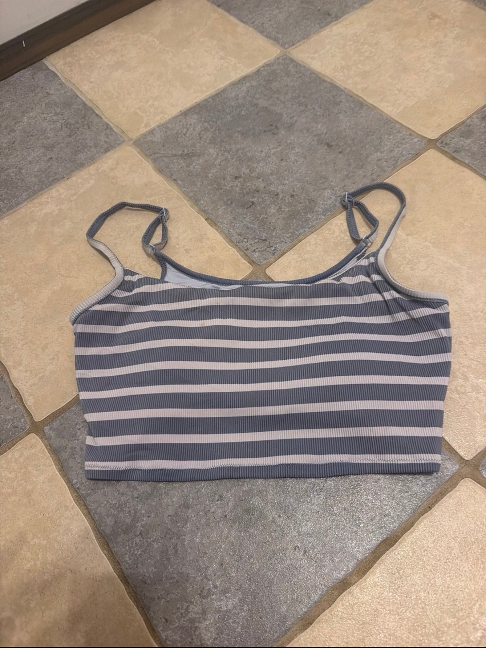 Aerie Striped Blue & White Cropped Cami Tank Top